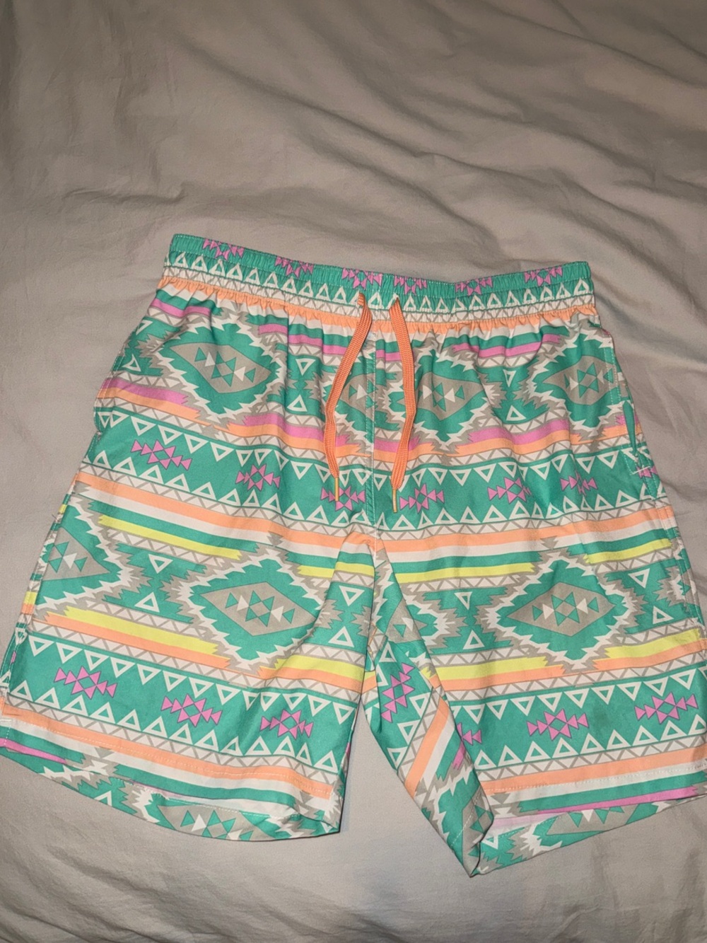 chubbies Teal Aztec Athletic Shorts with Peach Drawstring